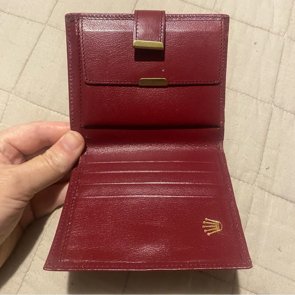 ROLEX watches vintage red leather bifold wallet snap close